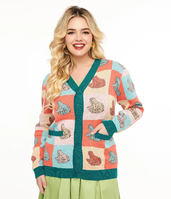 Sleepy Peach Pastel Frog Tapestry Print Cardigan