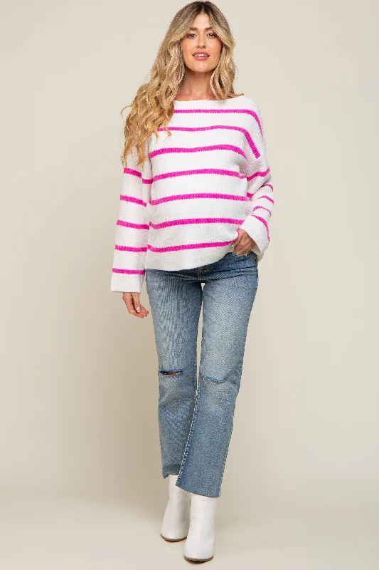 Pink Striped Boat Neck Maternity Sweater