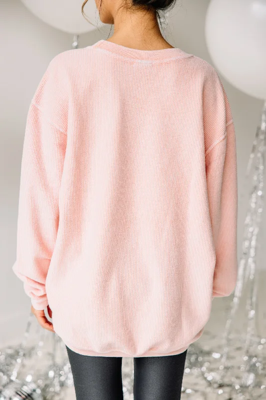 Pop The Bubbly Blush Pink Embroidered Corded Sweatshirt