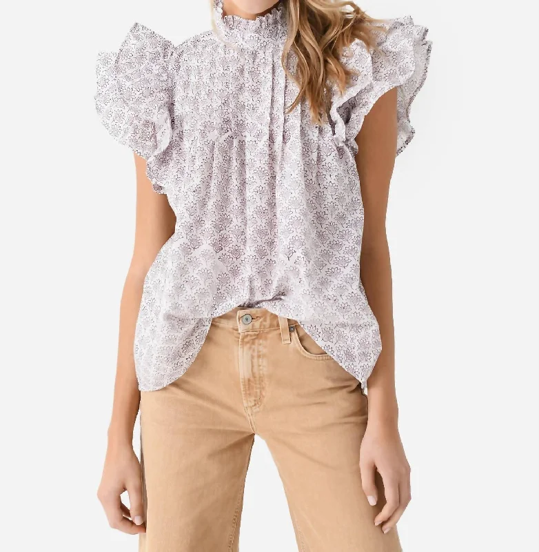 Ruffle Sleeve Top In Lotus Print