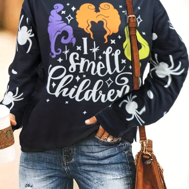 Sixsr Halloween Graphic Print Sweatshirt, Casual Crew Neck Long Sleeve Sweatshirt, Women's Clothing