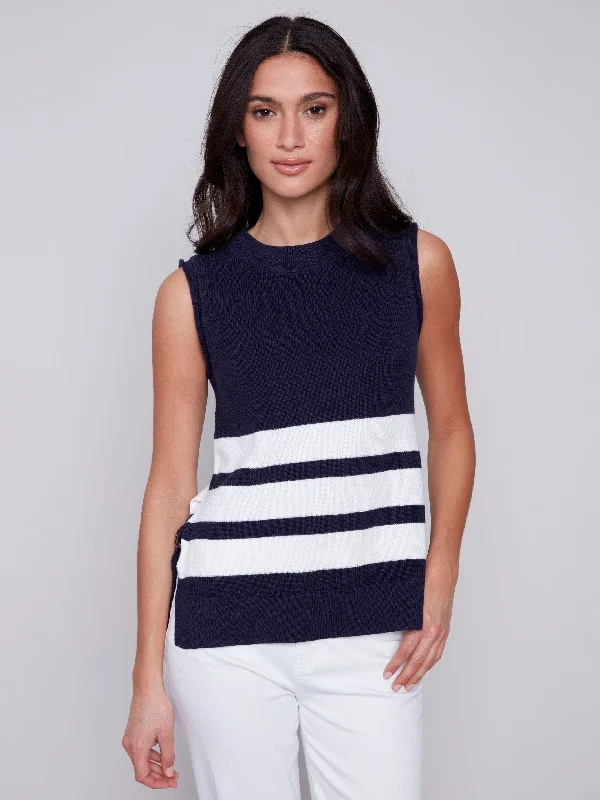 Striped Sweater Vest - Navy