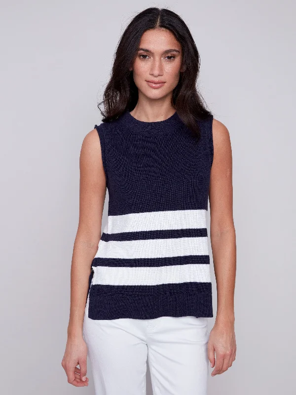 Striped Sweater Vest - Navy