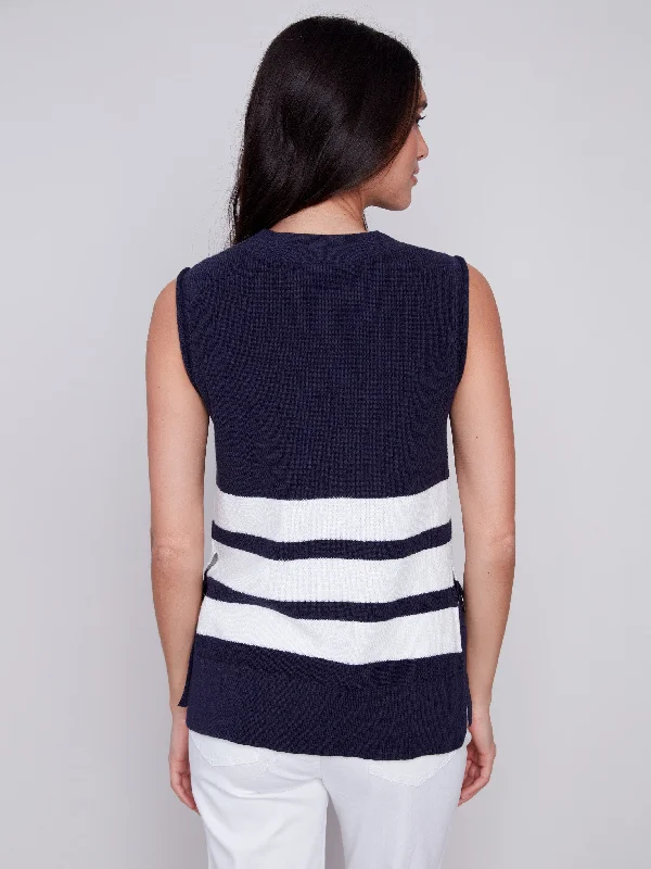 Striped Sweater Vest - Navy