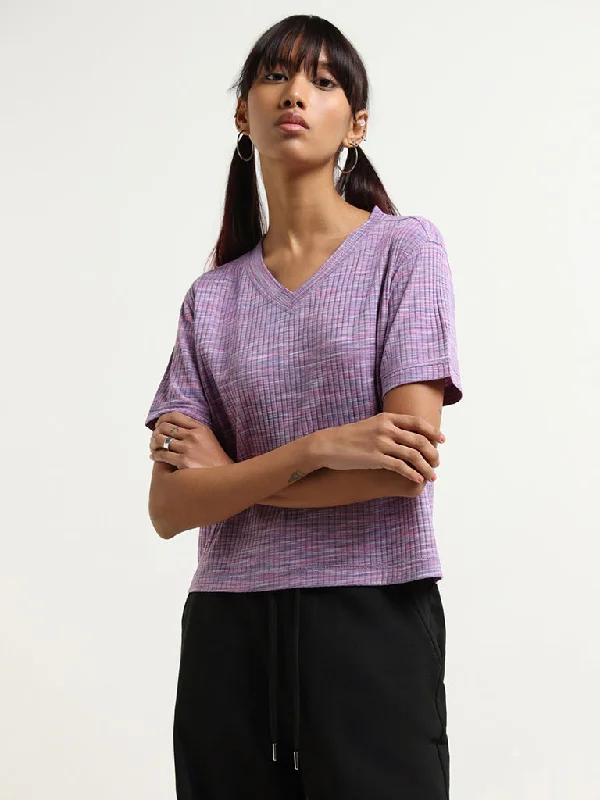 Studiofit Purple Self-Patterned T-Shirt