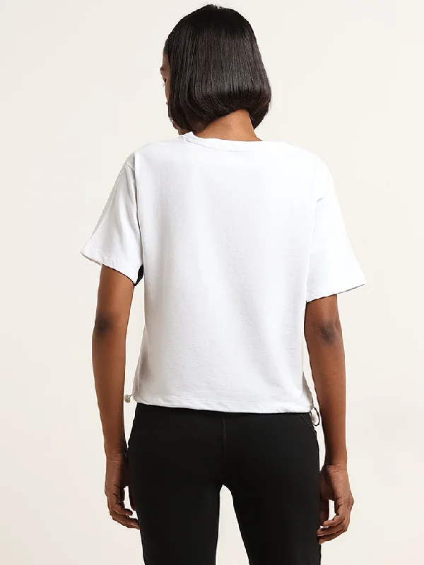 Studiofit White and Black Printed Cotton T-Shirt