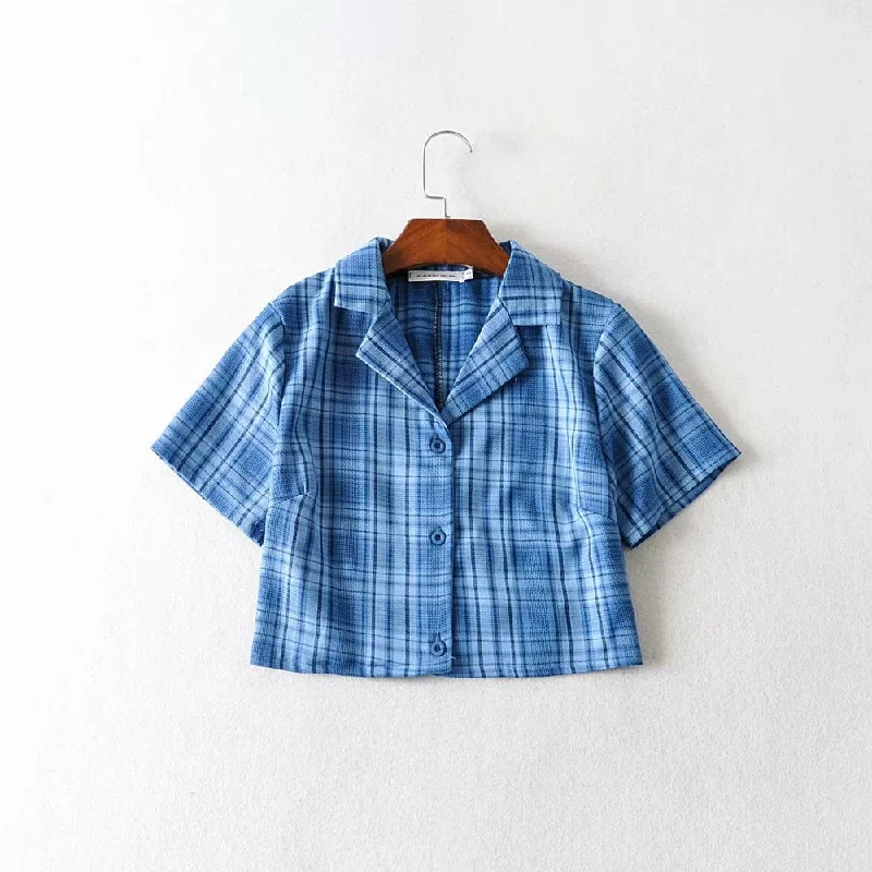 Blue plaid blouse / M