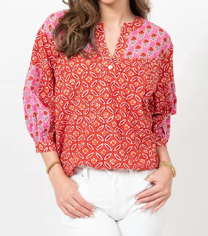 Two Prints Top In Pink