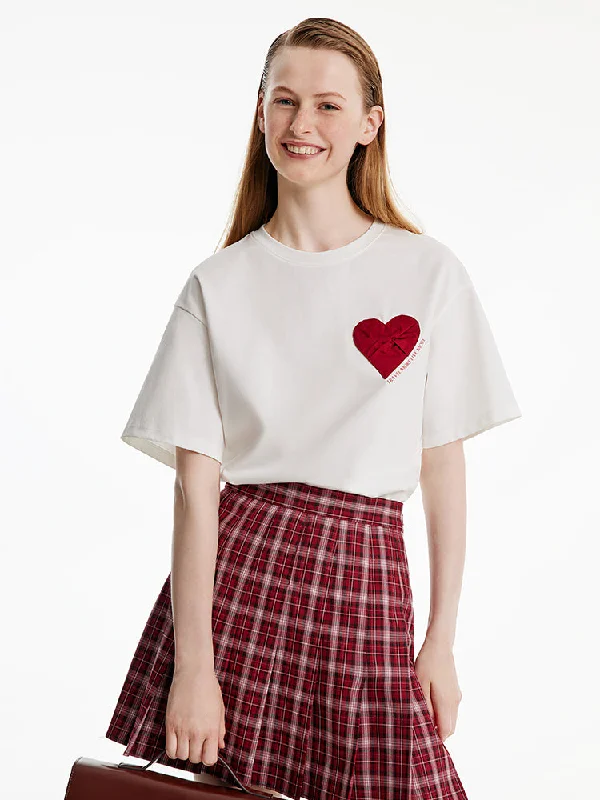 White Basic Heart Print T-Shirt