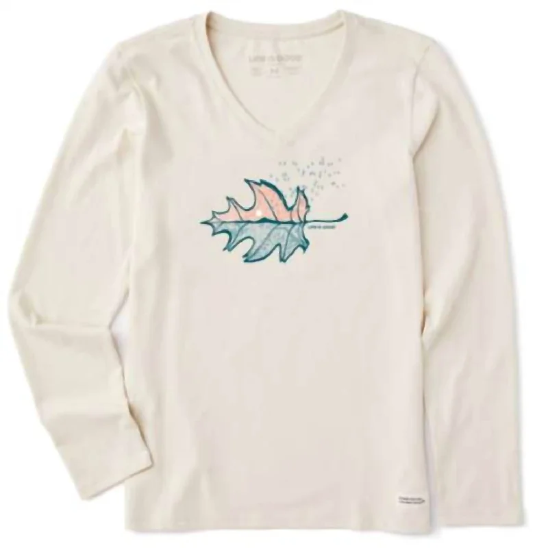 Women's Autumn Leafscape Long Sleeve Shirt In Putty White