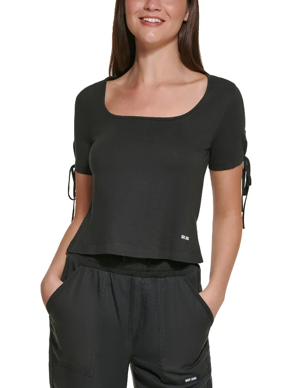 Womens Cropped Tied-Sleeve T-Shirt