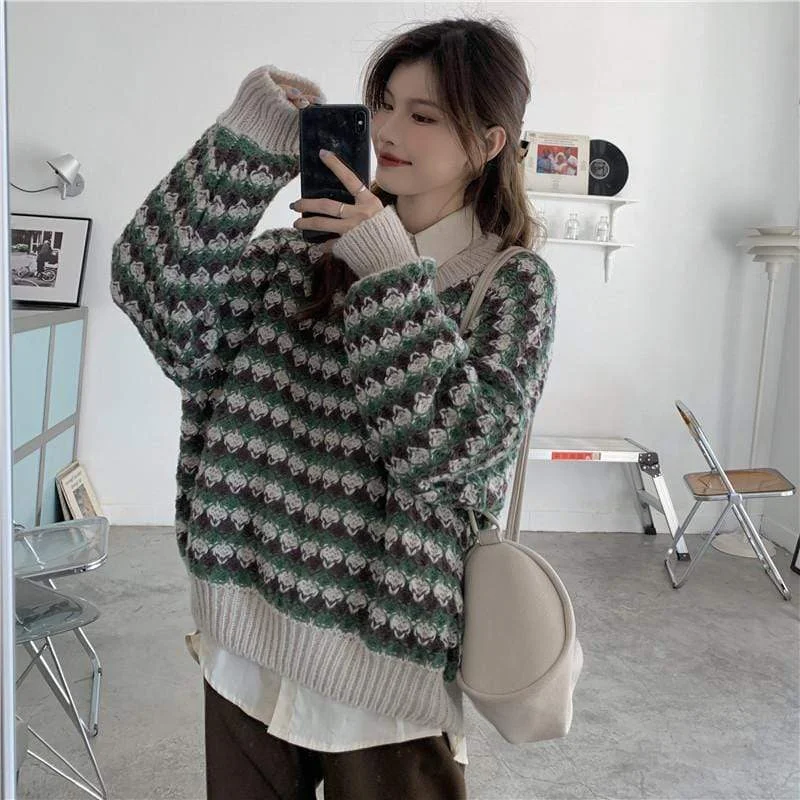 Women's Kawaii Double Color Stripe Sweater