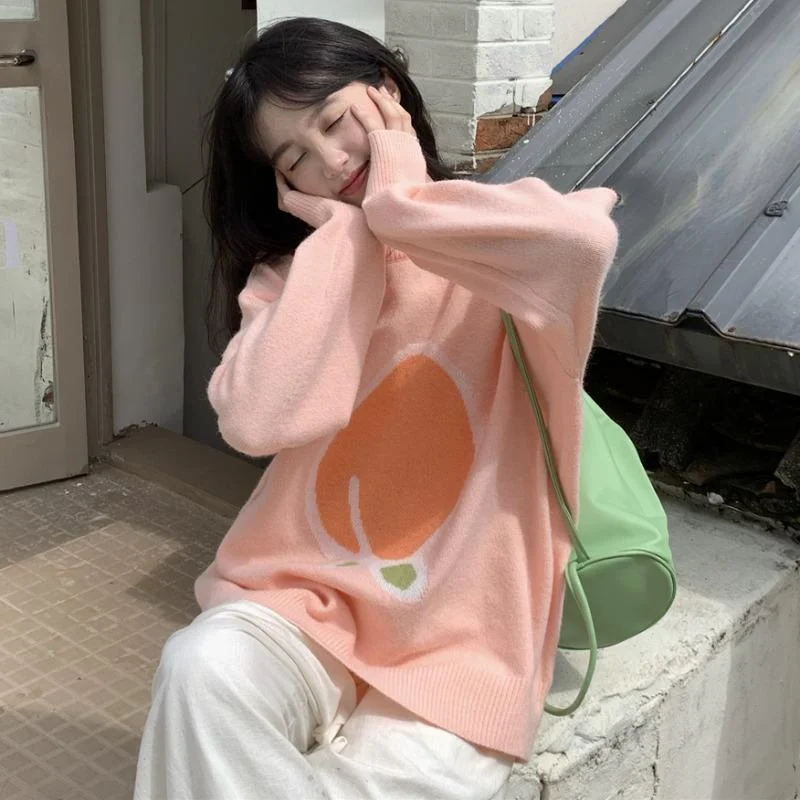 Women's Kawaii Peach Knitted Sweater