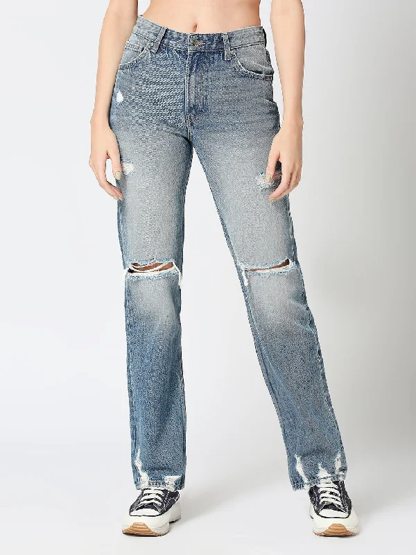 Women's Straight Fit Mid Blue Denim